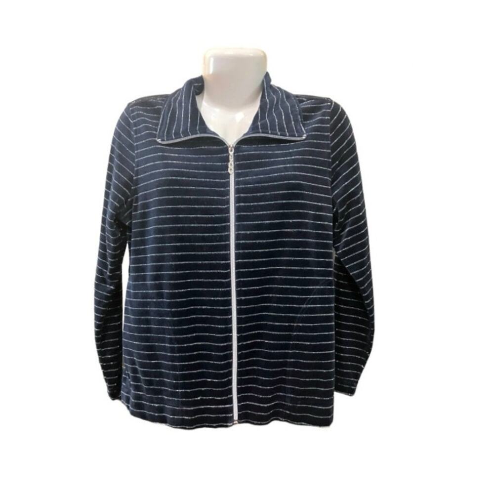 Activology Women's Navy Velour W/ Metallic Stripe Activewear Jacket | Size PM